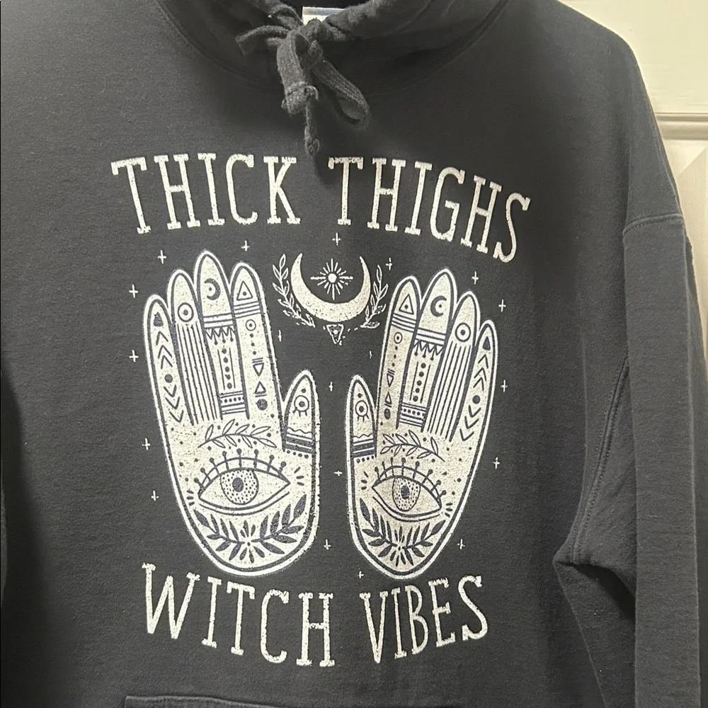 Port & Company Black Graphic Hoodie - Thick Thighs Witch Vibes  Size XLARGE - Picture 3 of 15